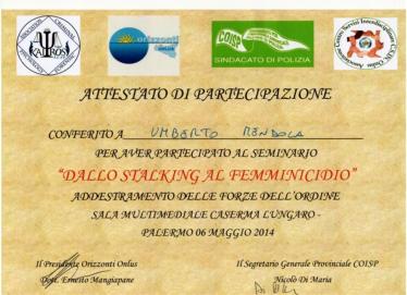 attestato seminario attivita investigative in materia di stalking